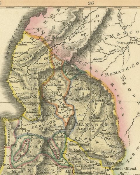 Antique Map of the Kingdoms of Israel and Judah, Hand-Colored, 1823, close-up 3