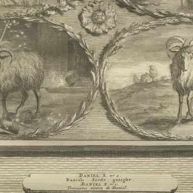 Daniel's Vision of the Ram and Goat and Vision by the Tigris, Mortier circa 1700, close-up 2