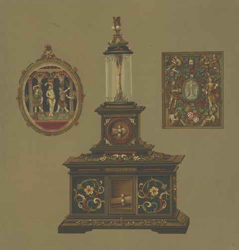 Pair of Chromolithographs of Bavarian Royal Chapel Objects, 1874, close-up 1
