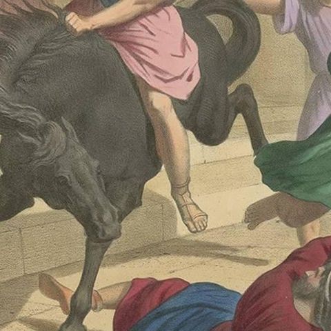 Religious Print "No.26" Expulsion of Heliodorus from the Temple, circa 1840, close-up 2
