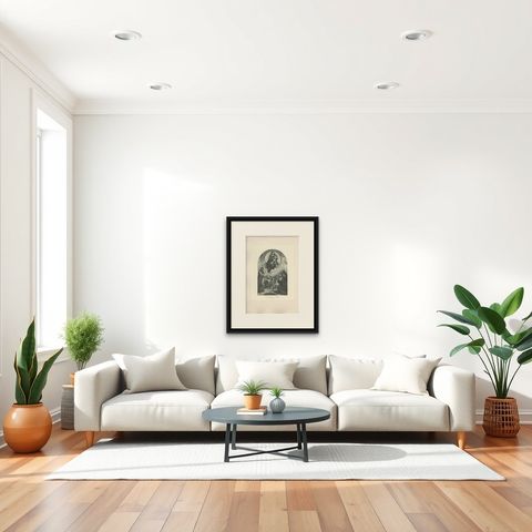 Antique Print of 'The Madonna di Foligno' Made after Raphael 'c.1890', shown framed in a room, true to size
