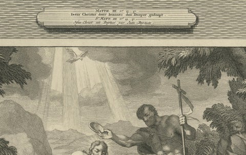 John the Baptist & Baptism of Christ, Pieter Mortier Engraving, ca.1700, close-up 3