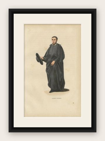 Antique Print of a Monk of the Somascan Fathers, 1845, shown framed