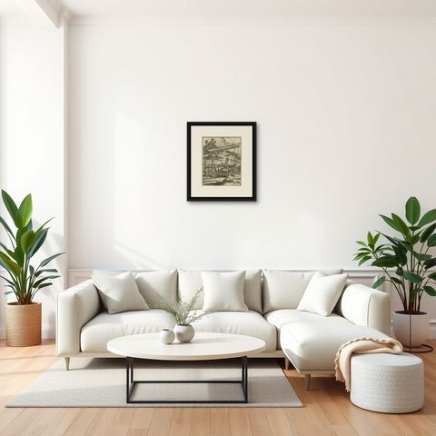 Old Print of Vishnu and the Fifth Incarnation, 1672, shown framed in a room, true to size