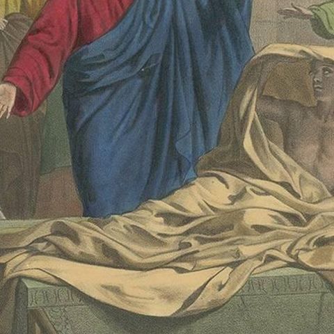 Antique Religious Print 'No. 21' The Son of the Widow of Naïm, circa 1840, close-up 2