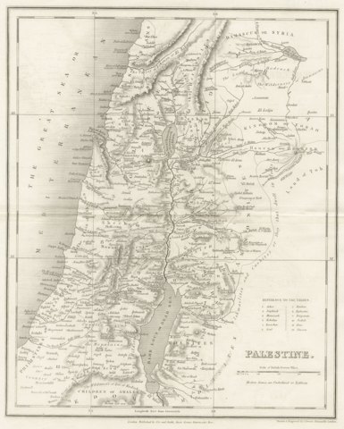 Antique Map of Palestine with the Twelve Tribes by Dower, circa 1835