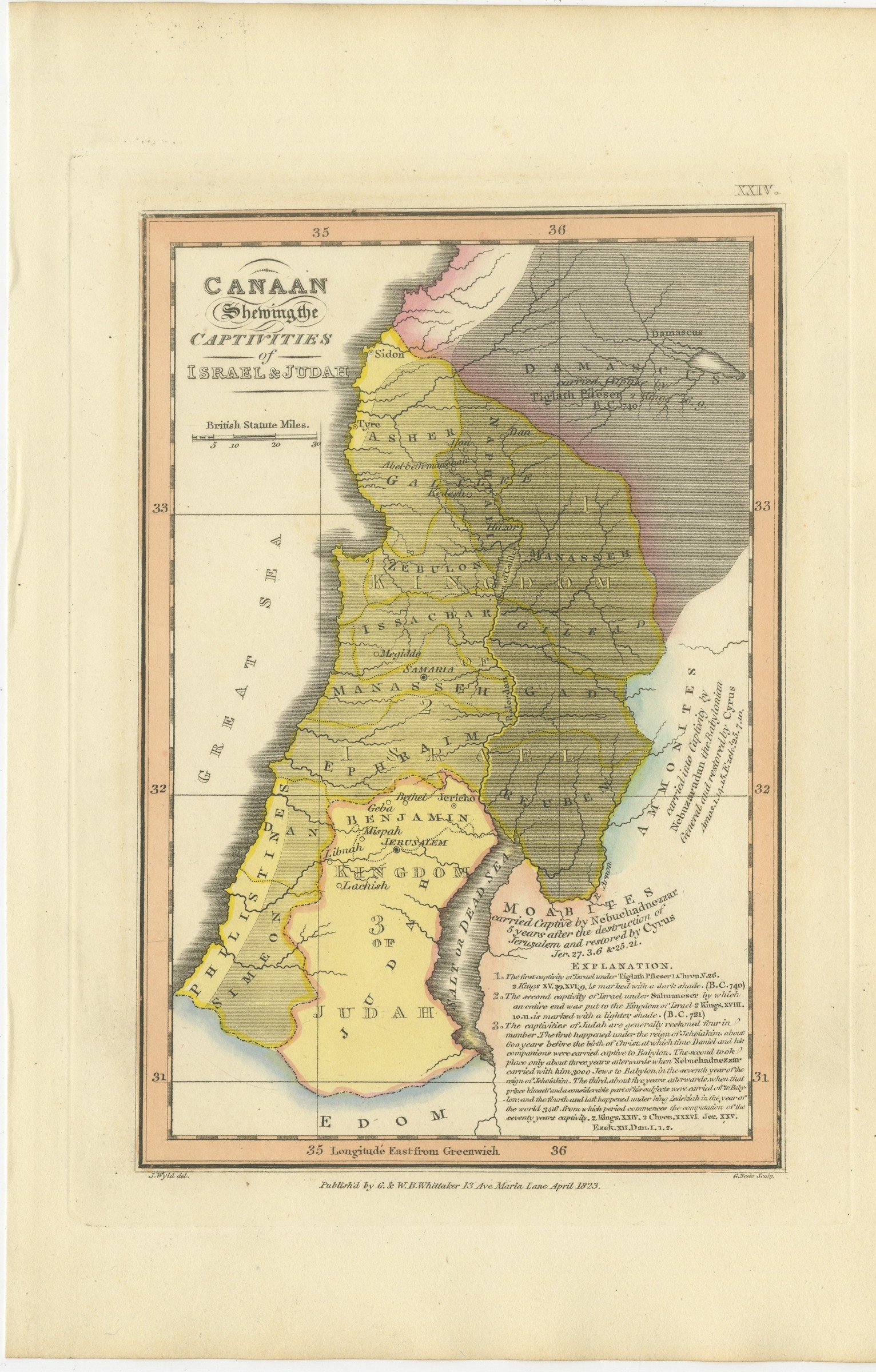 Canaan and the Captivities of Israel and Judah, Antique Map, 1823