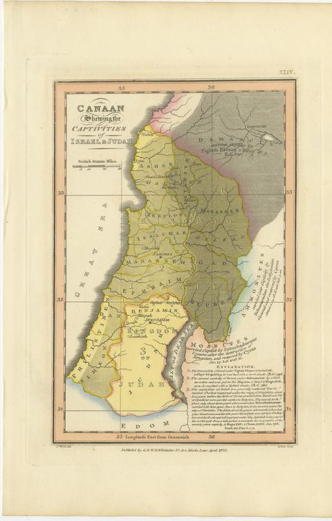 Canaan and the Captivities of Israel and Judah, Antique Map, 1823