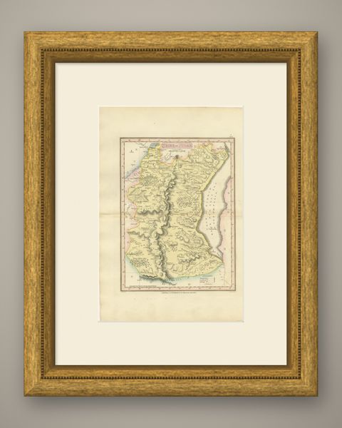 Antique Hand-Colored Map of the Tribe of Judah and the Dead Sea, 1823, shown framed