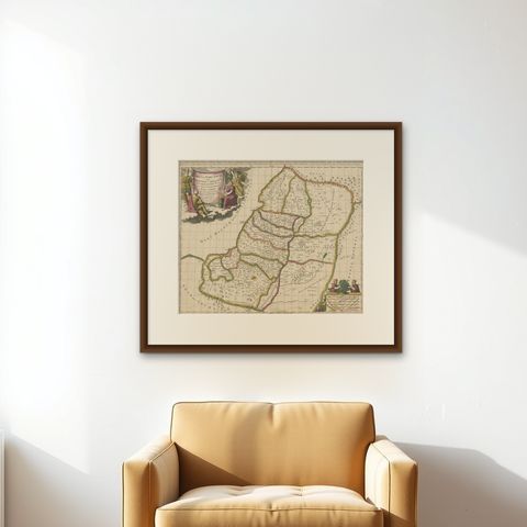 Antique Map of the Holy Land, Showing the Location of the Various Tribes, shown framed on a wall, true to size