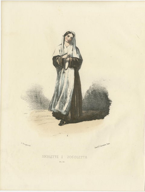 Graceful Simplicity: Handcolored Print of a Zocolette Nun, Plate 79, 1862, view 2