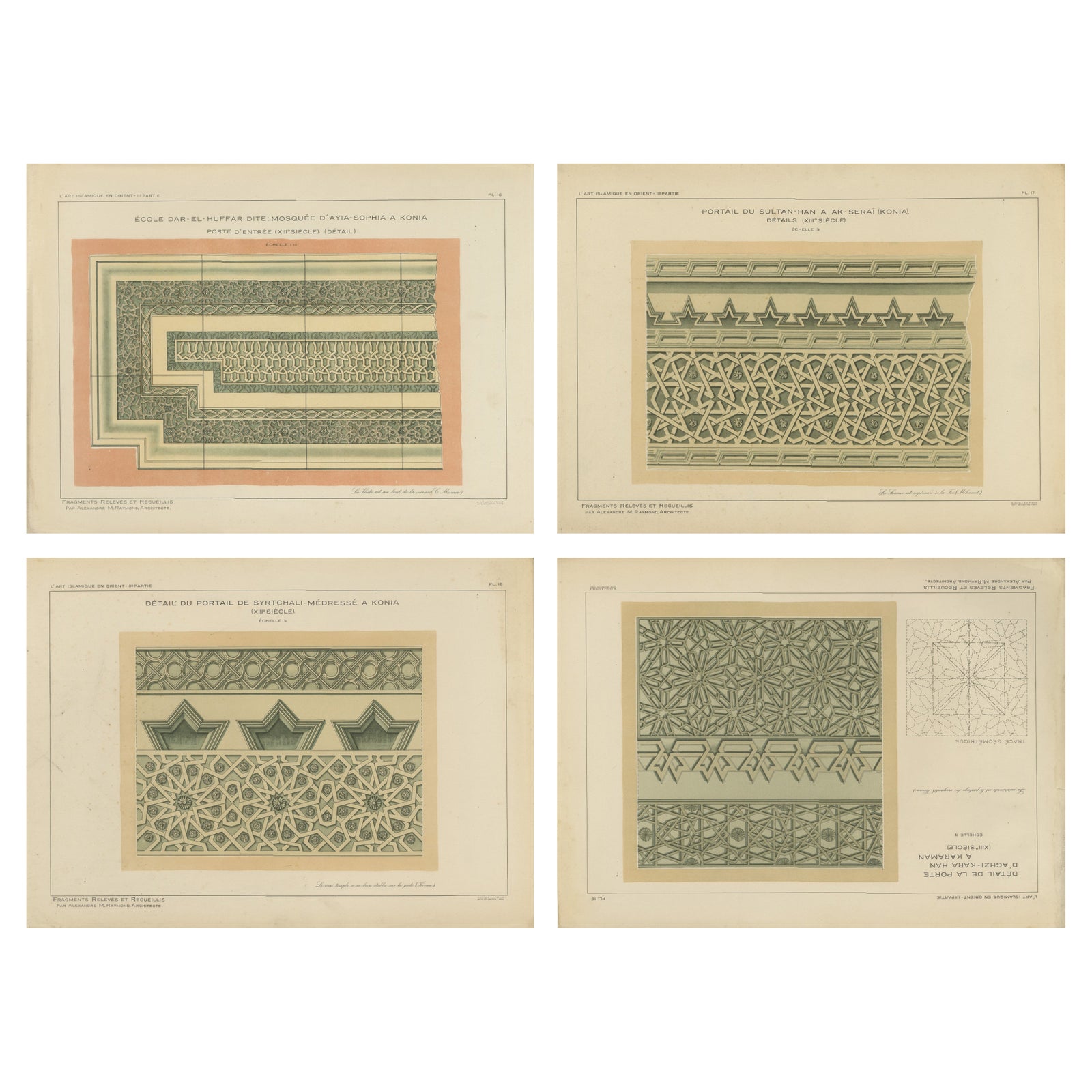 Antique Islamic Geometric Ornament Prints, Set of Four, Konya & Anatolia, 1924