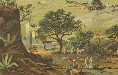 Antique Chromolithograph of Jerusalem from the Mount of Olives, circa 1890, close-up 1