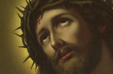 Ecce Homo, 1899 German Chromolithograph of Christ with Crown of Thorns (Dresden), close-up 2