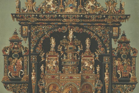 Pair Bavarian Royal Chapel Altar Shrines Chromolithographs, Munich, 1874, close-up 2