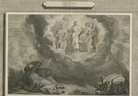 Biblical Engravings, Christ Transfiguration & Healing of the Possessed, ca.1700, close-up 4