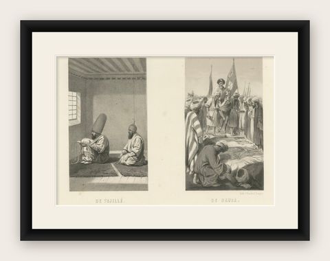 Islamic Sufi Ritual Print The Tschillé and the Dausa, 1863 Dutch Lithograph, shown framed