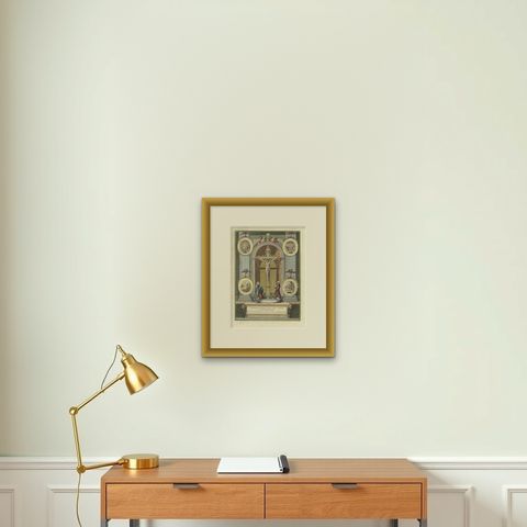 Original Antique Devotional Print of Christ of Guamantanga, Peru, 1779, shown framed on a wall, true to size