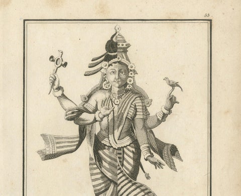 1806 Engraving: Chiven as Ardhanarishvara, Divine Union in Hindu Mythology, close-up 1