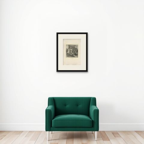 Antique Print of 'The Nativity' Made after Piero della Francesca 'c.1890', shown framed on a wall, true to size
