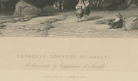 Antique Amalfi Coast Print, Capuchin Convent, Italian Coastal View, ca.1838, close-up 6