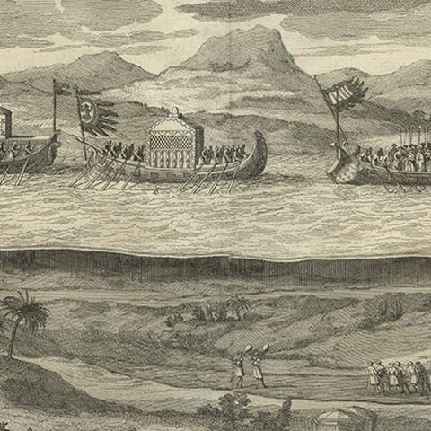 Antique Print of a Funeral Procession of the Kings of Vietnam or Tonkin, 1725, close-up 1