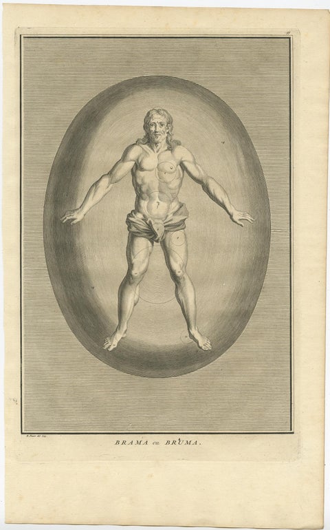 Antique Engraving of Brahma, the Hindu Creator God, 1723, view 2