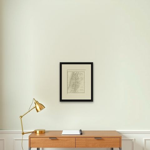 Antique Map of Palestine with the Twelve Tribes by Dower, circa 1835, shown framed on a wall, true to size