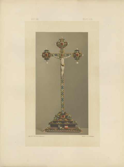 Pair Bavarian Royal Chapel Liturgical Objects Chromolithographs, Munich 1874, view 3
