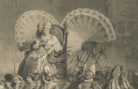 Papal Procession at St. Peter’s Basilica, Antique Lithograph, 1869, close-up 6