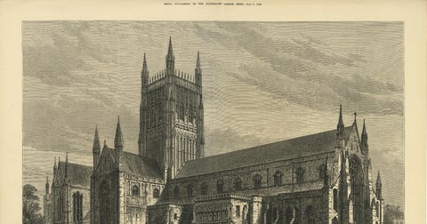 Antique Print of Worcester Cathedral from the Illustrated London News, 1880, view 3