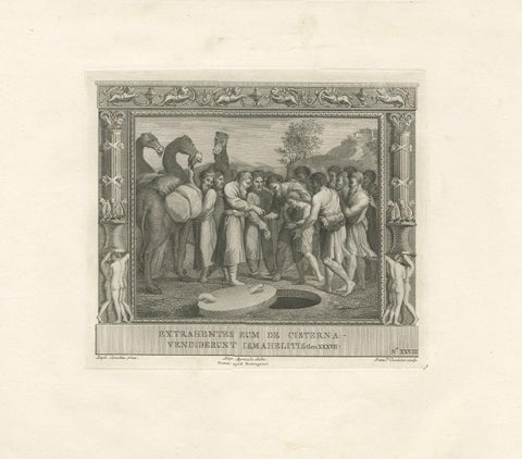 Old Religion Print of Joseph & Potiphar's Wife & Him Being Sold by His Brothers, close-up 2