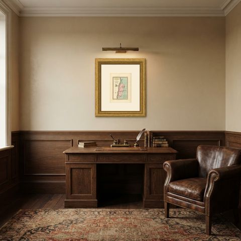 Plan of Ancient Tyre from the Book of Ezekiel, Antique Map, 1823, shown framed in a room, true to size