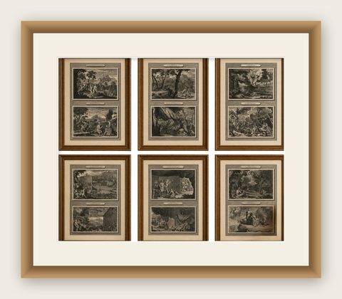 Creation of the World to Abraham Sacrifice, Genesis Engravings, 1700, shown framed