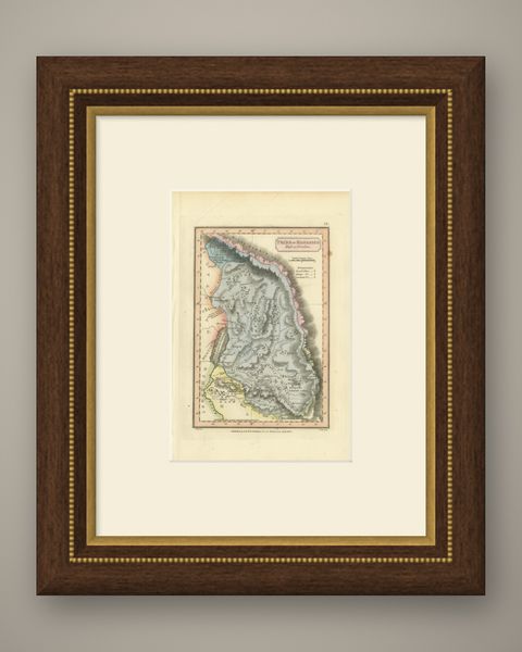 Tribe of Manasseh East of Jordan, Antique Hand-Colored Map, 1823, shown framed