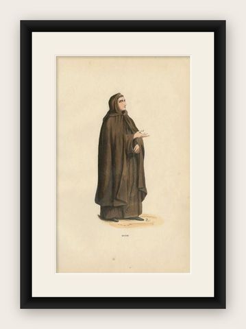 Antique Print of a Minim Monk, 1845, shown framed