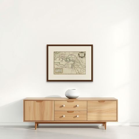 Antique Map of the Holy Land Described in the Old and New Testament, ca.1660, shown framed on a wall, true to size