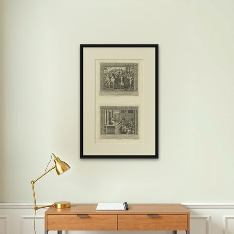 Antique Religion Print of King David, Having Subdued Syria, C.1850, shown framed on a wall, true to size