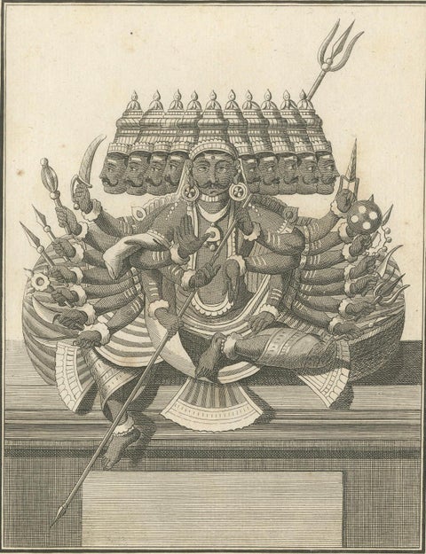 Striking 1806 Ravana Demon King Antique Print, Hindu Ramayana Engraving, close-up 6