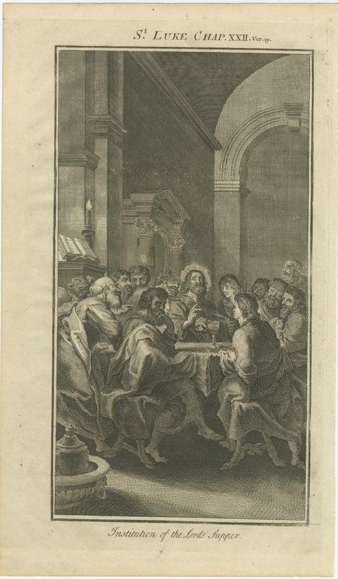 Last Supper Engraving, Luke XXII Institution of Lord’s Supper c.1735, view 2