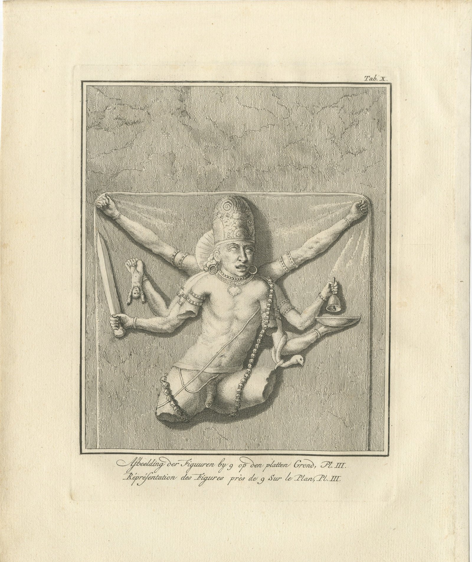 Elephanta Cave Sculpture at Station 9, Antique Niebuhr Print, 1780