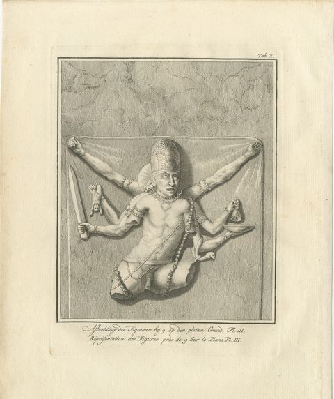 Elephanta Cave Sculpture at Station 9, Antique Niebuhr Print, 1780
