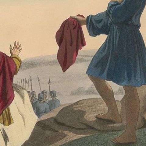 Religious Print ‘No. 8’ David Showing Saul the Tip of His Coat, circa 1840, close-up 2