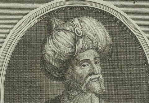 Prophet Muhammad (Mahomet), 18th Century Paris Engraving by Daumont, c.1770, close-up 3