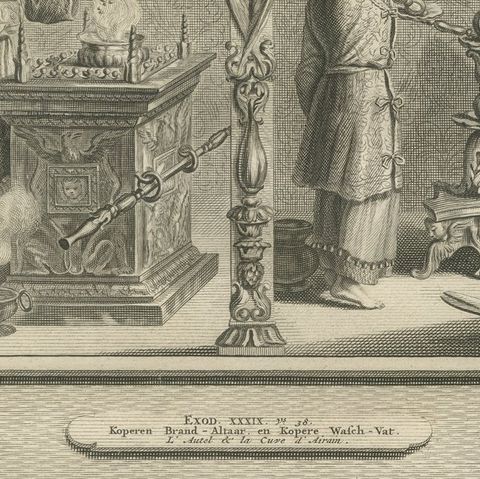 Tabernacle Altars, Golden Candlestick and Brazen Laver, Mortier circa 1700, close-up 3
