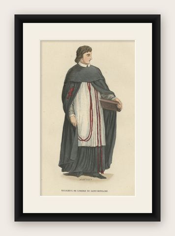 Antique Print of a Monk of the Order of the Holy Sepulchre (Rome), 1845, shown framed