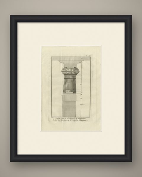 The Column Order of the Elephanta Temple, Antique Print, 1780, shown framed