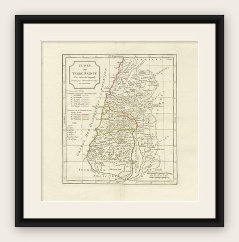 Antique Holy Land Map, Judée ou Terre Sainte, Robert de Vaugondy, 1806, shown framed