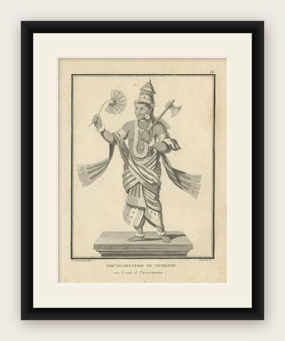 Rare 1806 Krishna Vishnu Avatar Antique Print, Hindu Engraving Collectible, shown framed