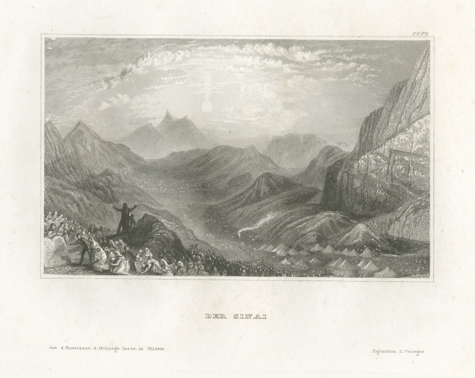 Mount Sinai, Antique View of the Holy Mountain with an Encampment, circa 1850